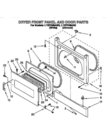 Dryer front panel and door