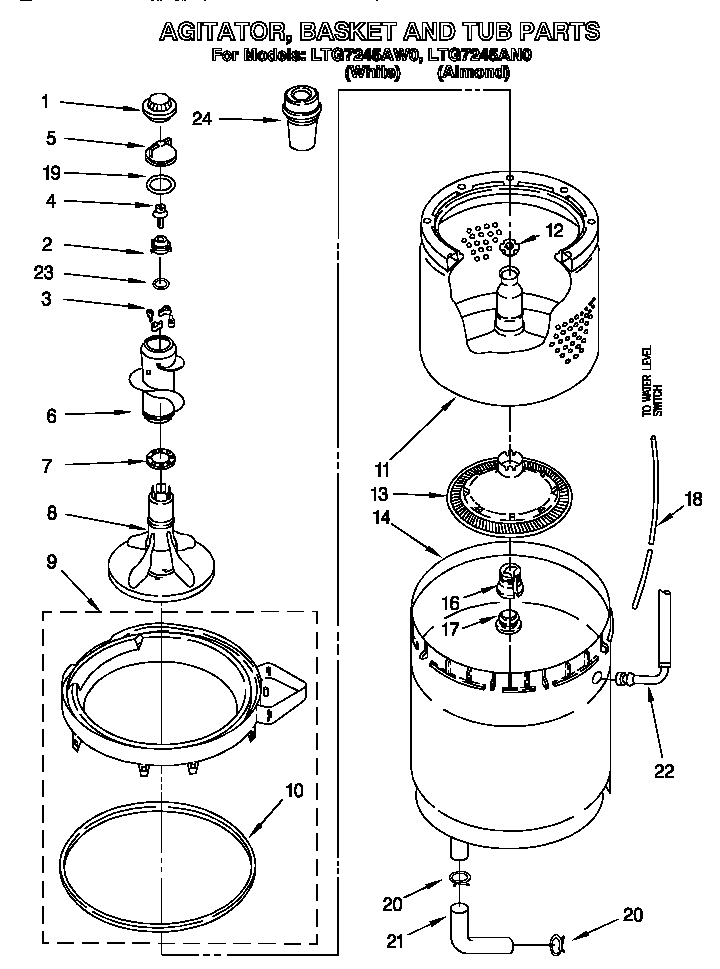 AGITATOR, BASKET AND TUB