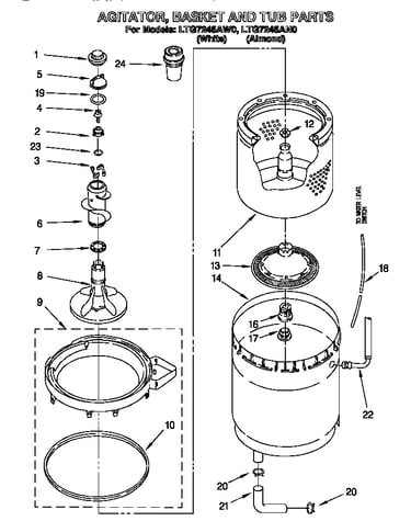 Agitator, basket and tub