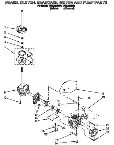 Brake, clutch, gearcase, motor and pump