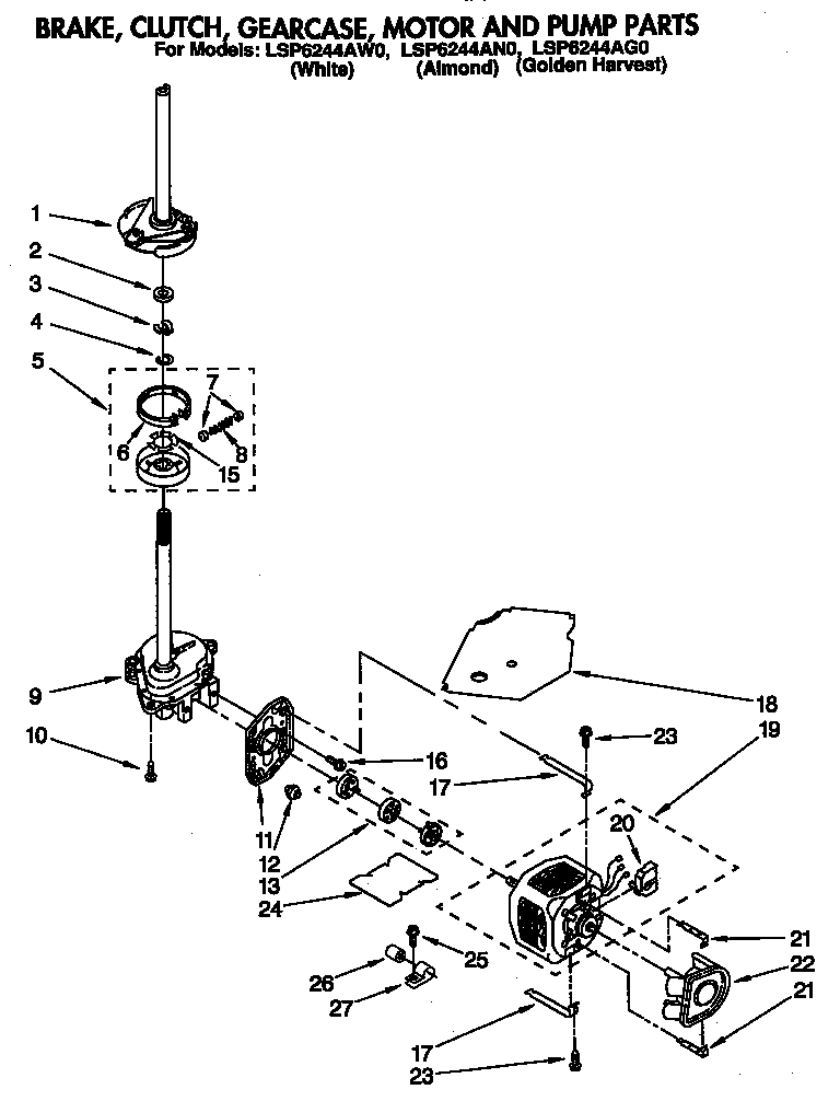 Brake, clutch, gearcase, motor and pump