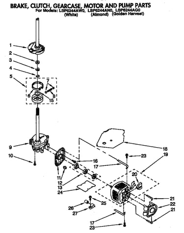 Brake, clutch, gearcase, motor and pump