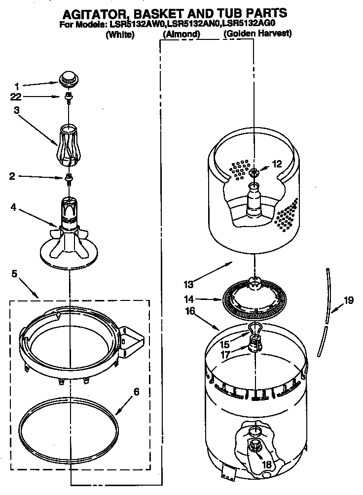 AGITATOR, BASKET AND TUB