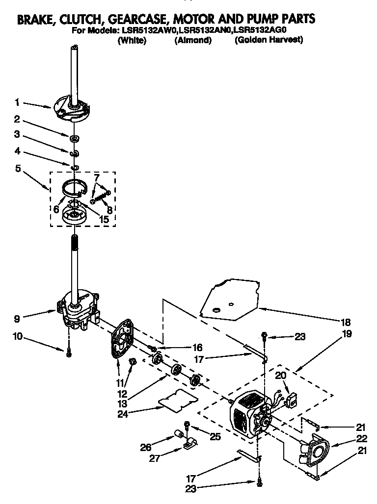 Brake, clutch, gearcase, motor and pump