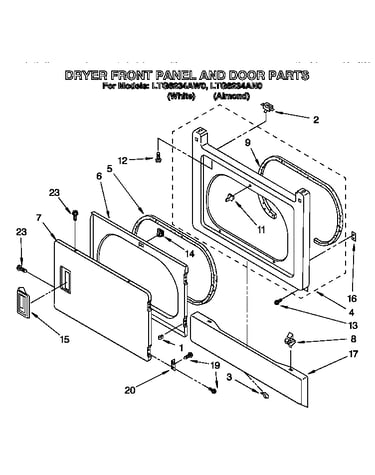 Dryer front panel and door