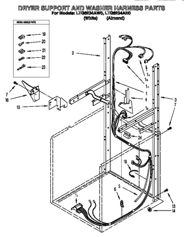 Dryer support and washer harness