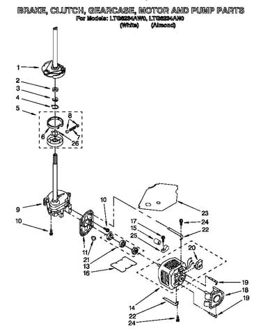 Brake, clutch, gearcase, motor and pump
