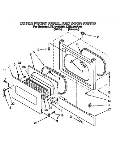 Dryer front panel and door