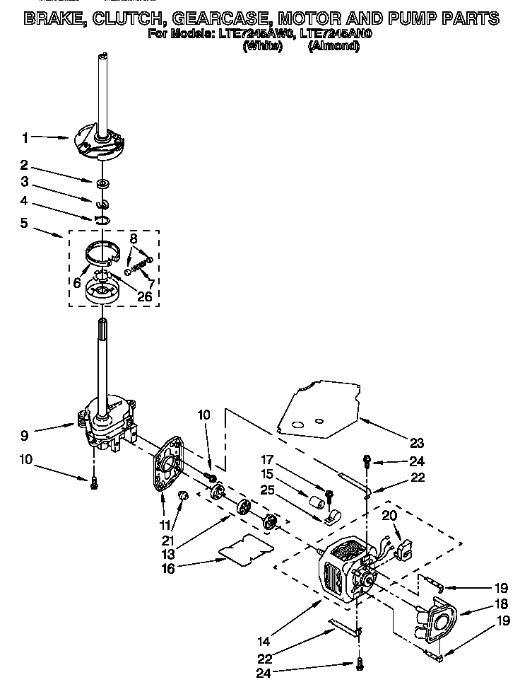 Brake, clutch, gearcase, motor and pump