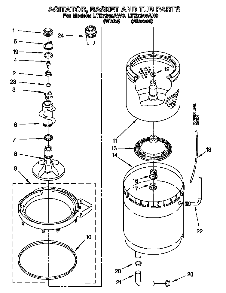 AGITATOR, BASKET AND TUB