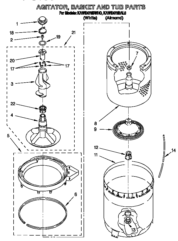 AGITATOR, BASKET AND TUB