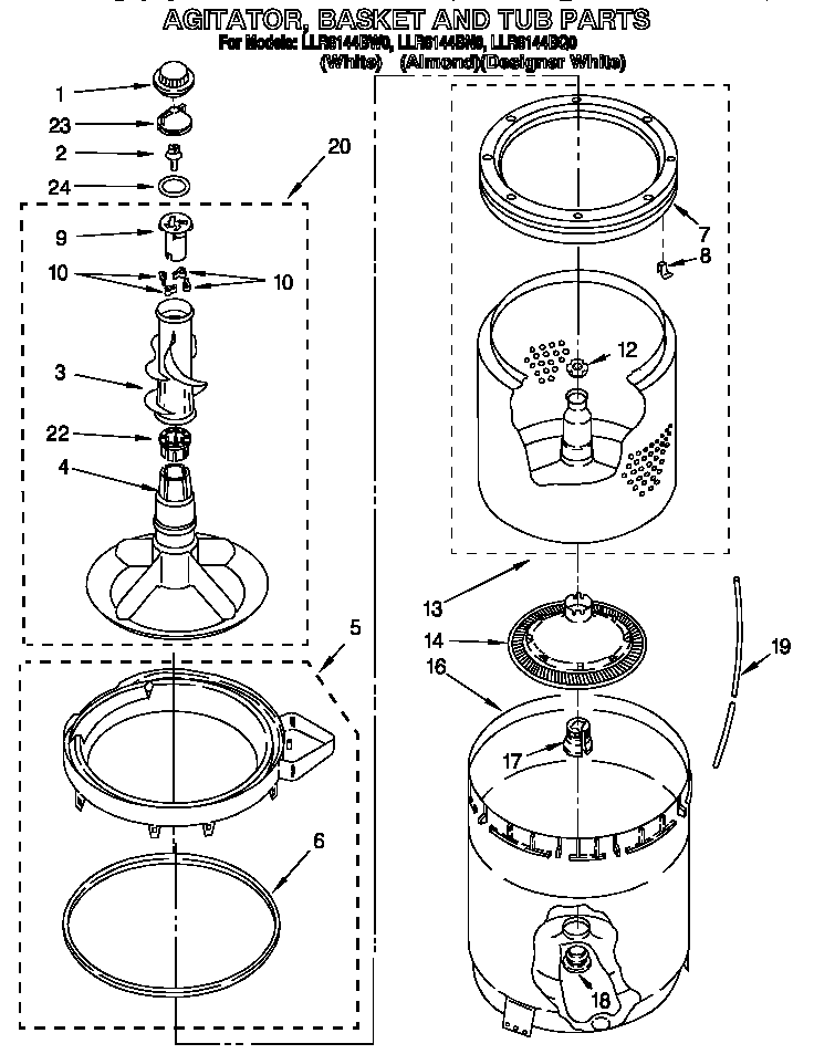 Agitator, basket and tub