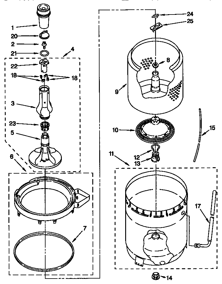 AGITATOR, BASKET AND TUB