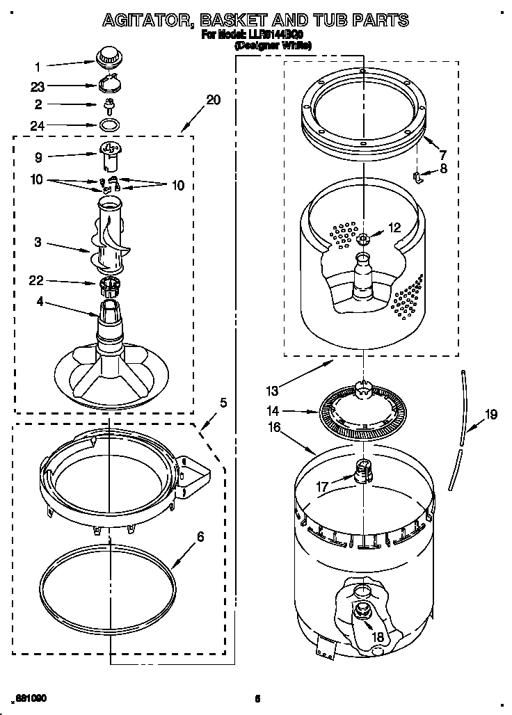 AGITATOR, BASKET AND TUB