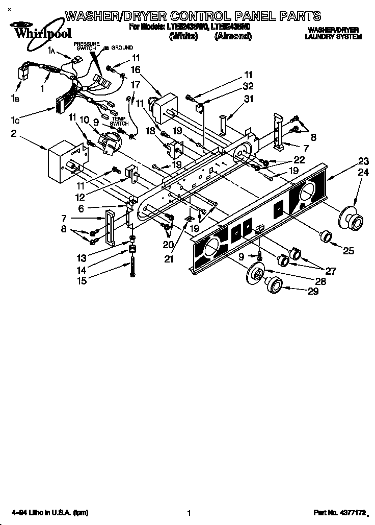 Washer/dryer control panel