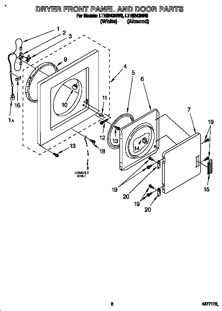 Dryer front panel and door