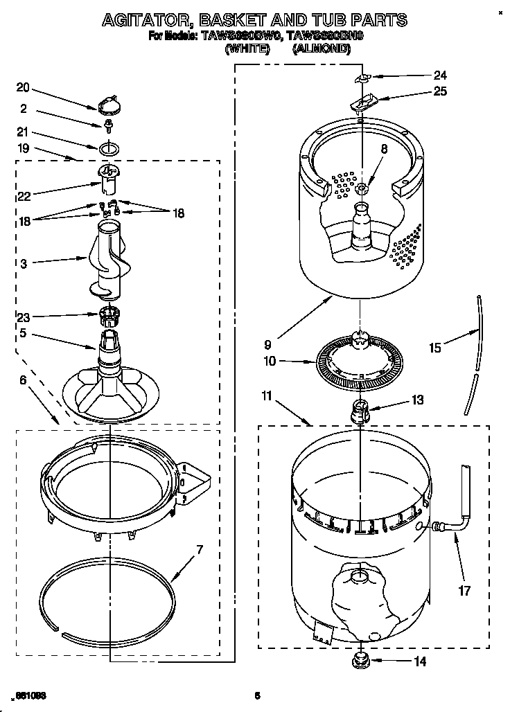 AGITATOR, BASKET AND TUB