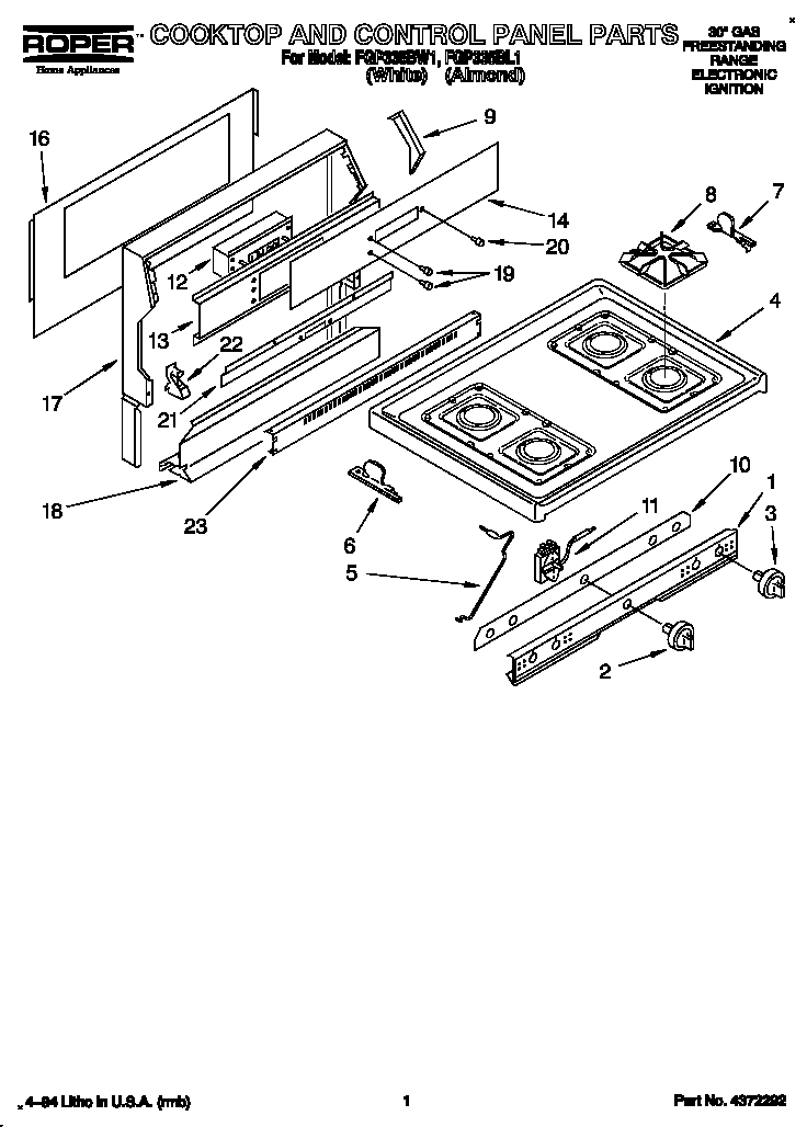 Cooktop and control panel