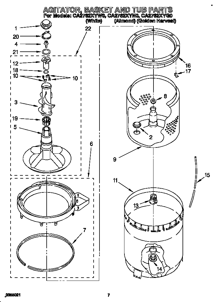 AGITATOR, BASKET AND TUB