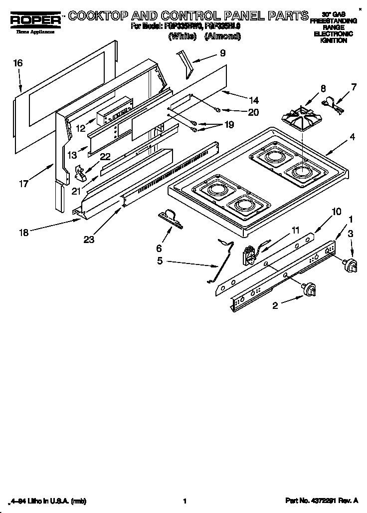 COOKTOP AND CONTROL PANEL