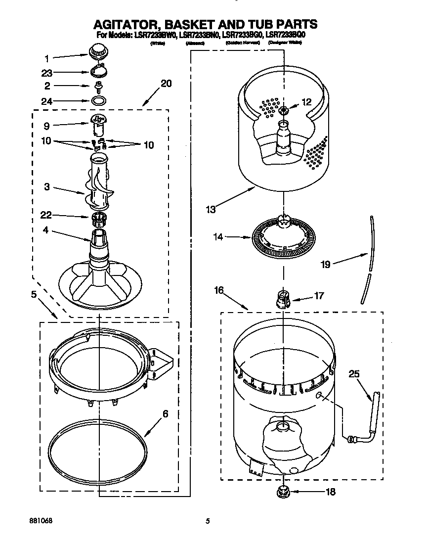 Agitator, basket and tub