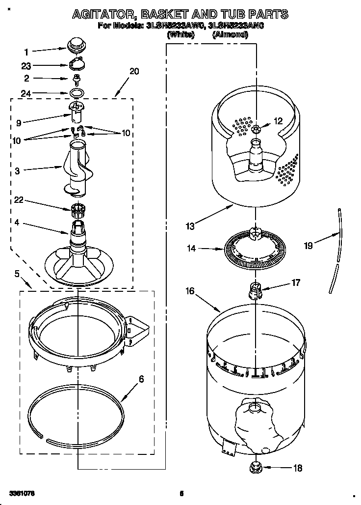Agitator, basket and tub