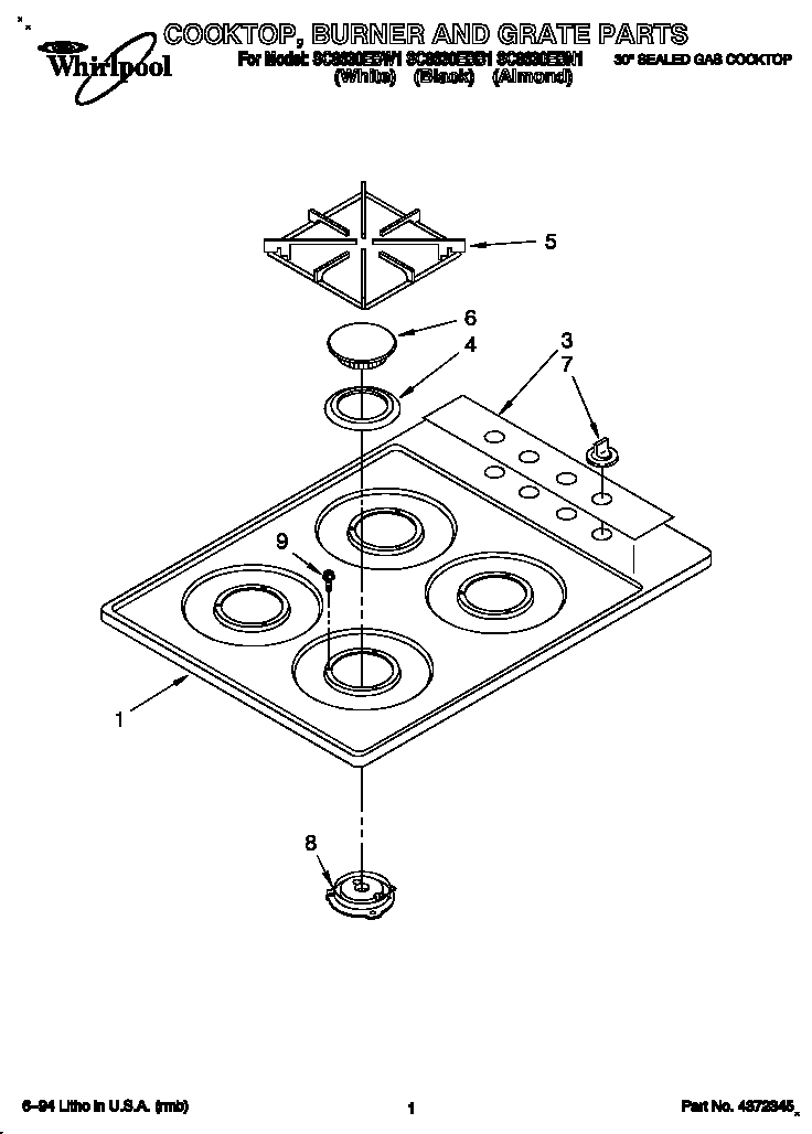 Cooktop, burner, grate parts