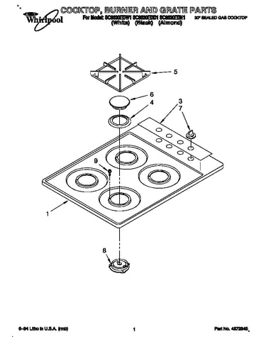 Cooktop, burner, grate parts