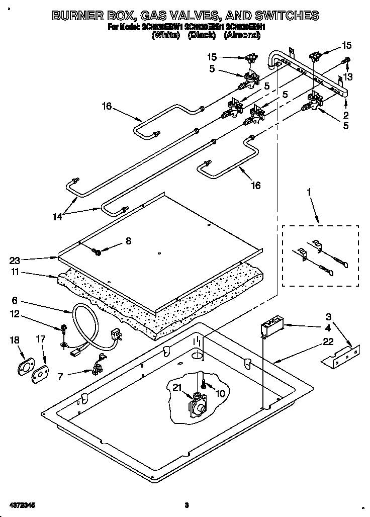 BURNER BOX, GAS VALVES, SWITCHES