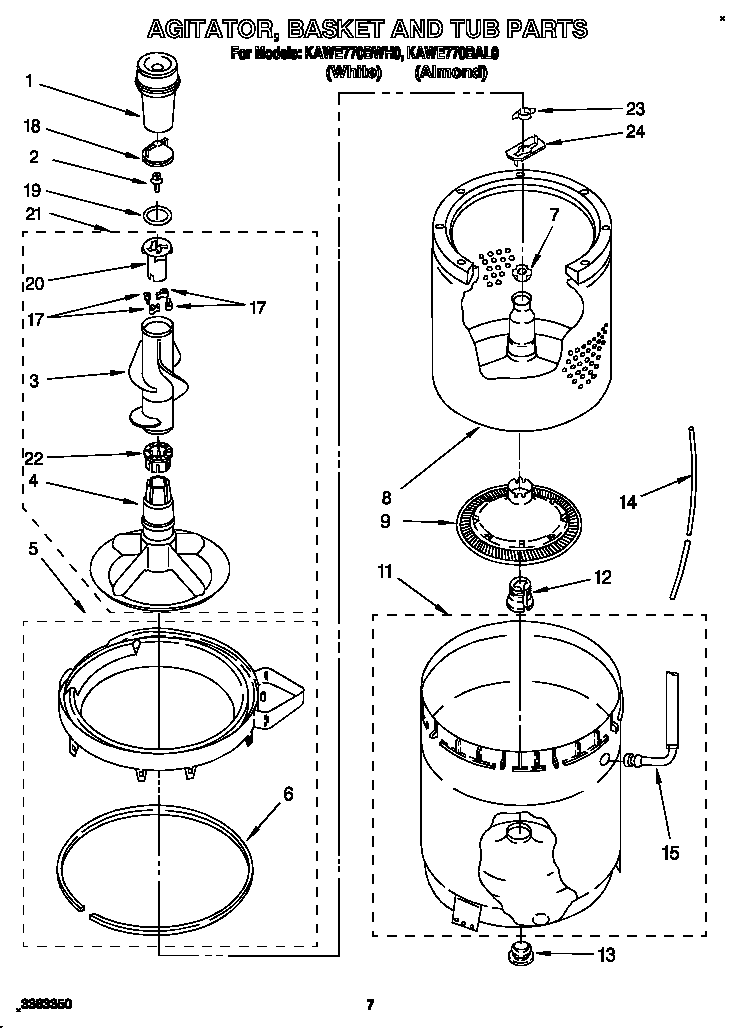 AGITATOR, BASKET, AND TUB