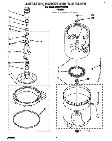 Agitator, basket, and tub