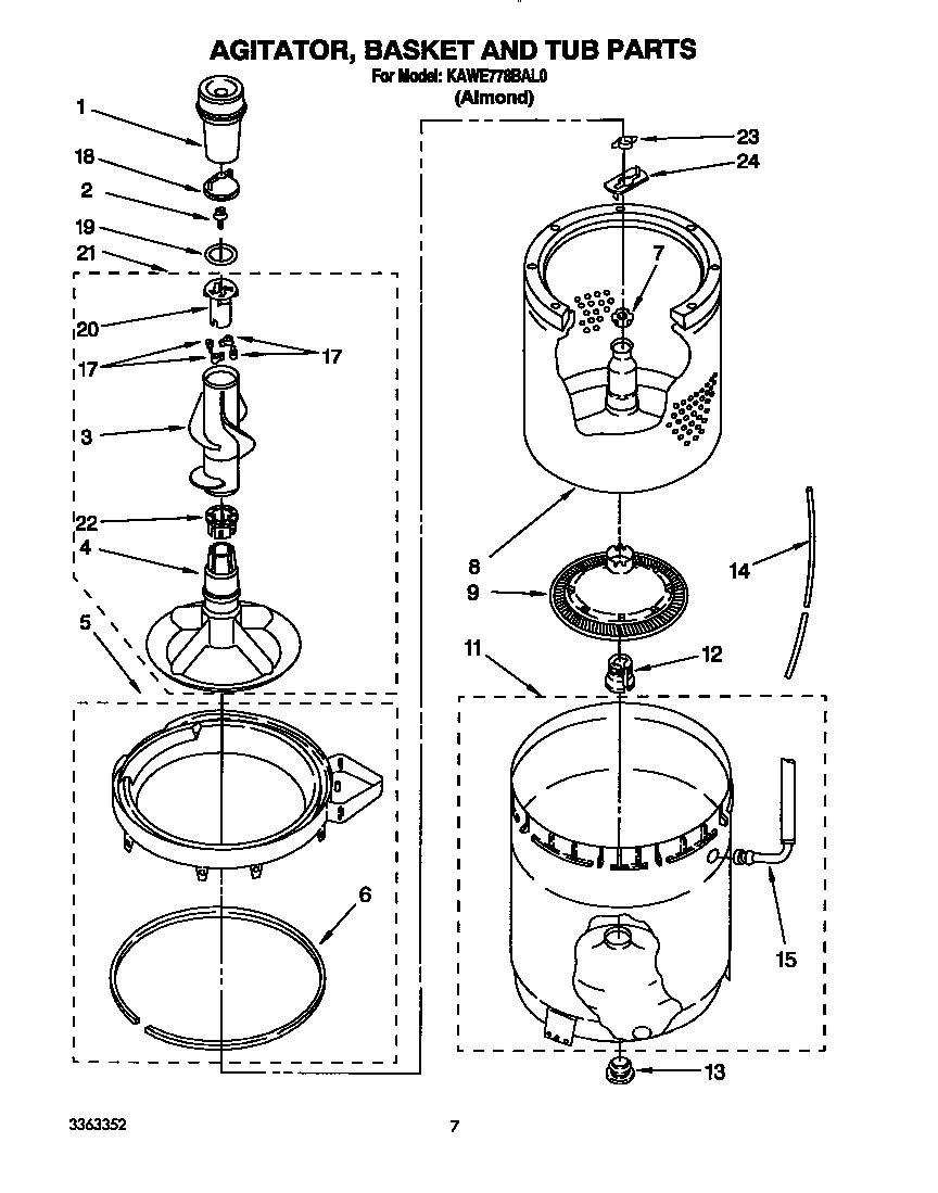 AGITATOR, BASKET AND TUB