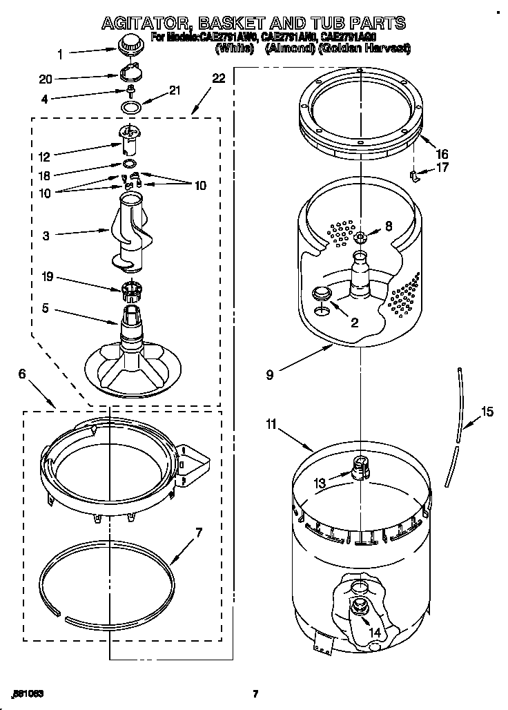 AGITATOR, BASKET AND TUB