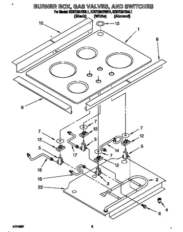 Burner box, gas valves, and switches