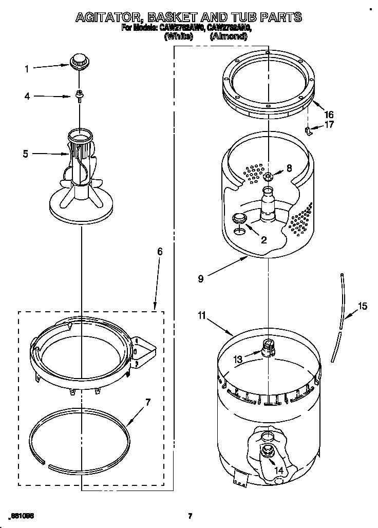 AGITATOR, BASKET AND TUB