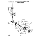 Whirlpool LA9680XWG1 brake, clutch, gearcase, motor and pump diagram