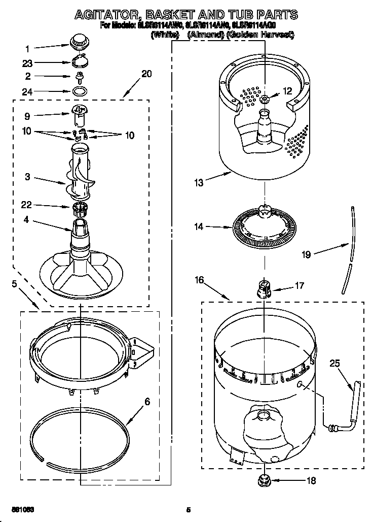 AGITATOR, BASKET AND TUB