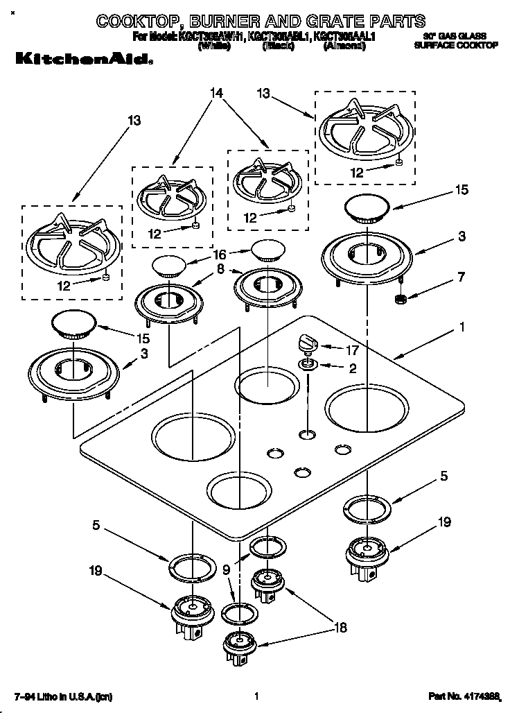 Cooktop, burner and grate