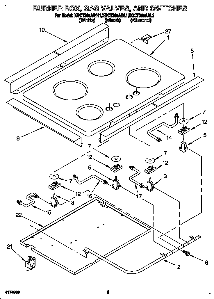 Burner box, gas valves, and switches