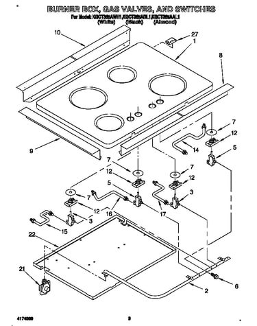 Burner box, gas valves, and switches