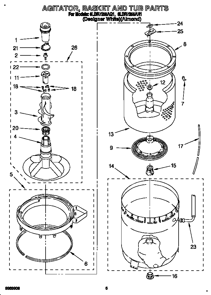 Agitator, basket and tub