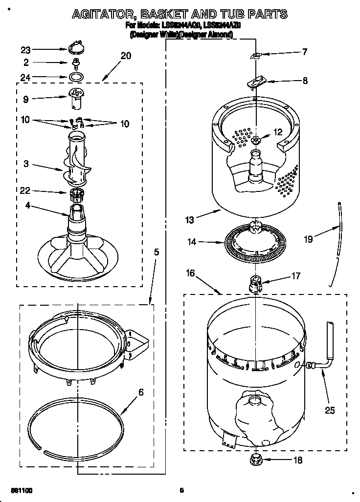 Agitator, basket and tub