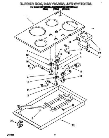 Burner box, gas valves, and switches