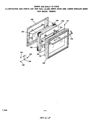 Door, upper oven and lower broiler