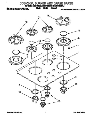 Cooktop, burner and grate