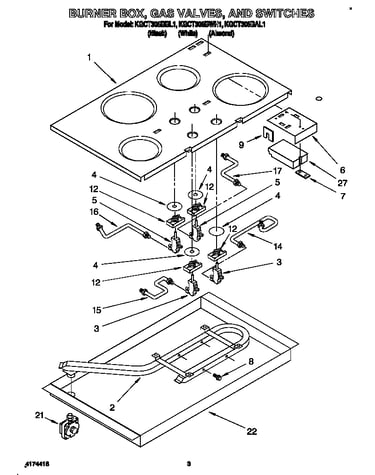 Burner box, gas valves, and switches