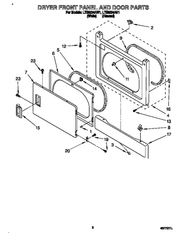 Dryer front panel and door