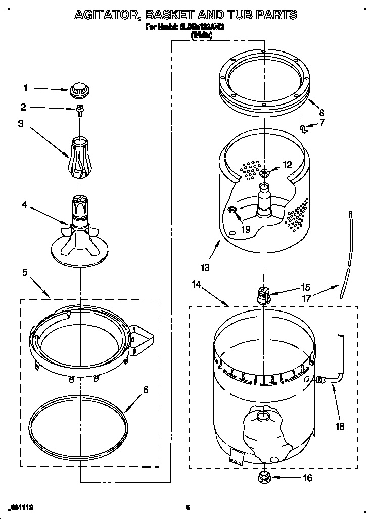 Agitator, basket and tub