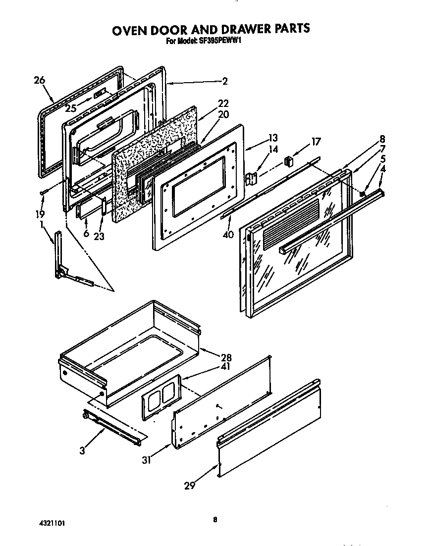 Oven door and drawer