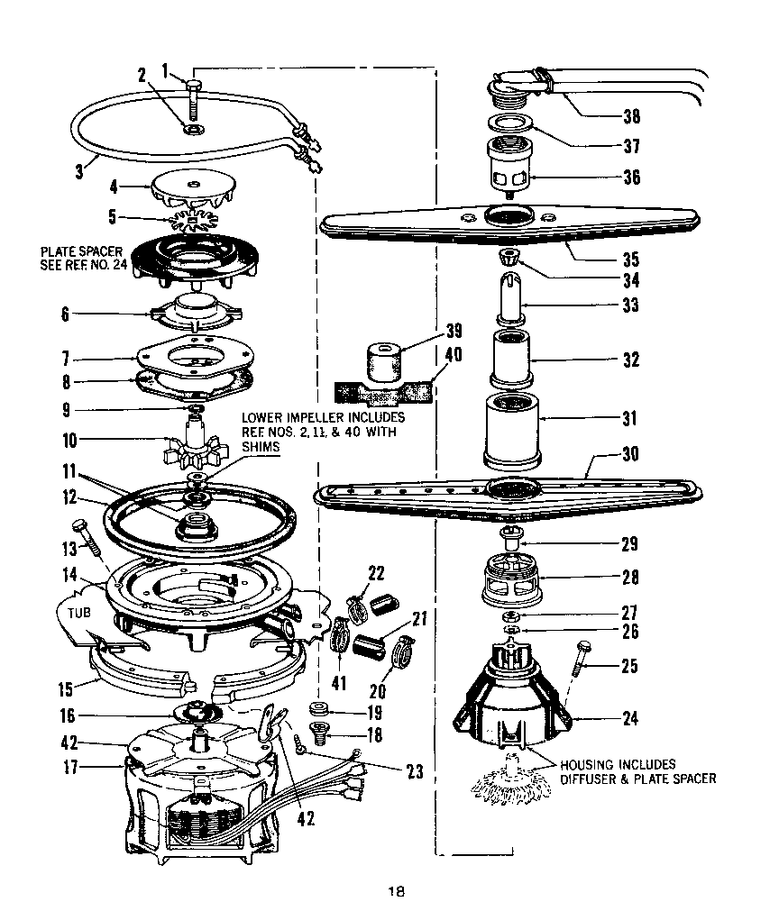 Motor, heater, and spray arm